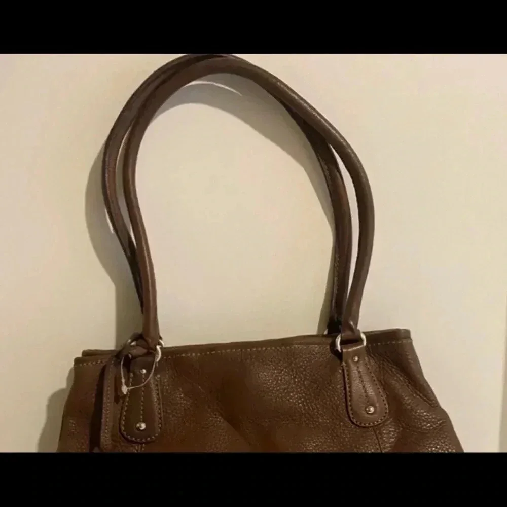 Fossil brown leather satchel handbag